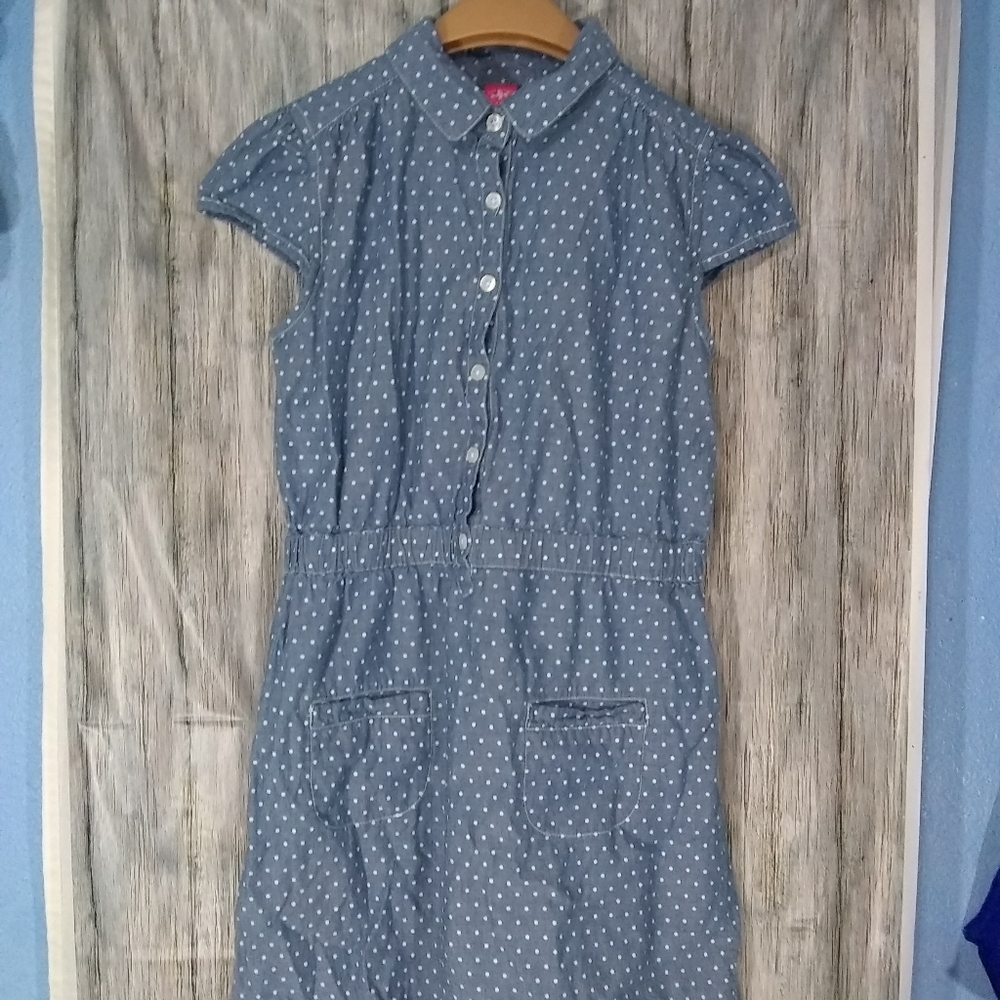 J. Khaki Girls Button Up Blue Polka Dot Dress
